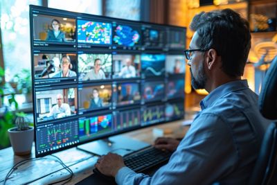 man connecting with remote team in online meeting, Intelligent Collaboration | DXC Technology